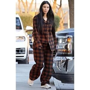 SKIMS Pants Medium Brown Fleece Oversized Baggy Jasper Buffalo Check